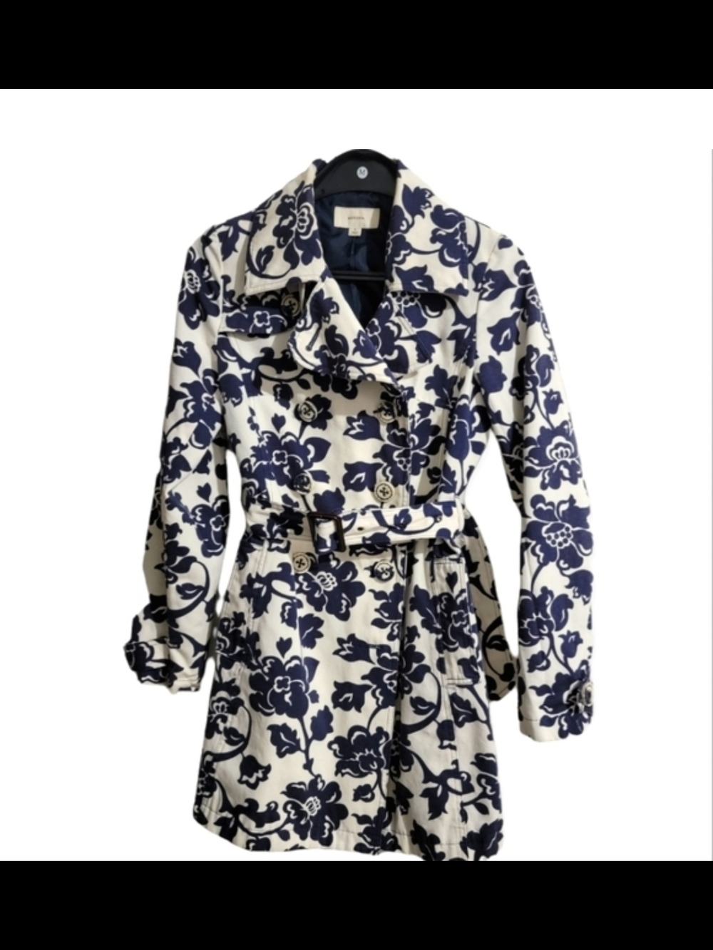 Medra Floral Navy & White Trench Coat - Women's Jacket